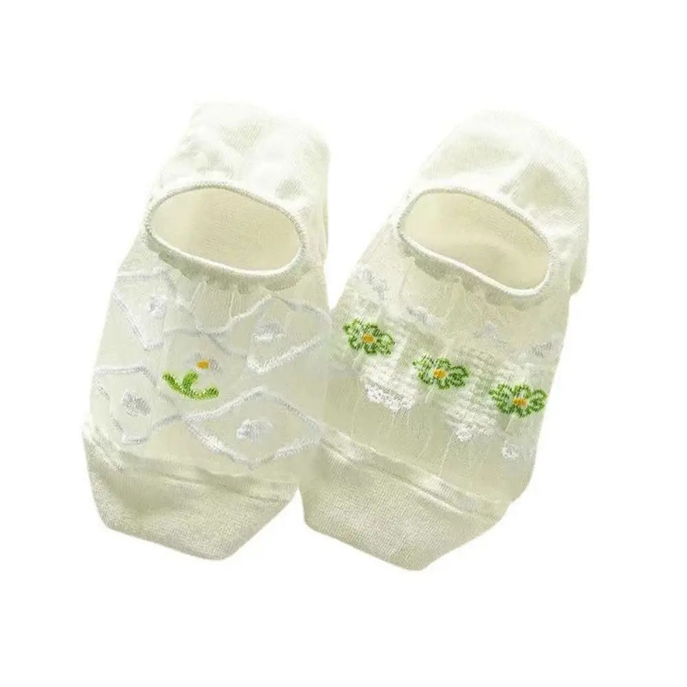 10Pairs الجوارب الأزهار الزجاج الحرير قارب الجوارب تنفس رقيقة زهرة غير مرئية الجوارب الحلو الزجاج شبكة حرير جورب قصير الصيف