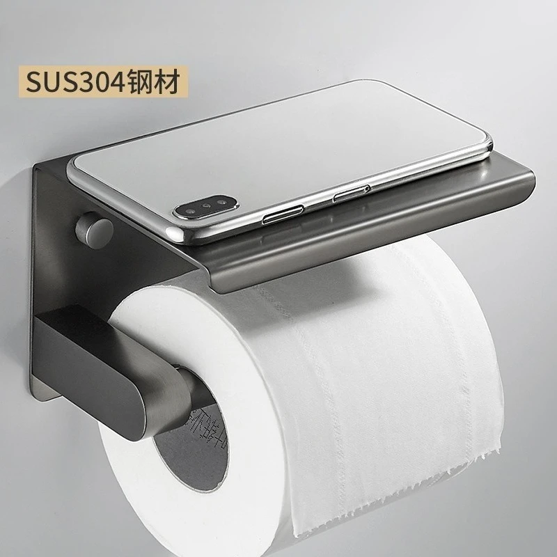 304 stainless steel gray tissue holder wall mounted toilet tissue box toilet punching installation double-layer rollpaper holder