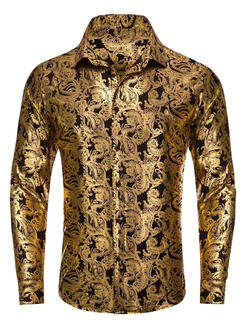 New Fashionable Men's Shirt with 3D Flower Printed Collar Button Top Long Sleeve Shirt Style Comfortable Shirt