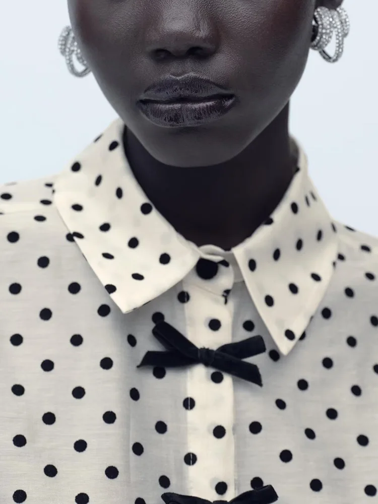 

Spring New Arrival Women's Casual Long Sve irt Knot Decorated Polka Dot Collar Versatile Comfortable Blouse