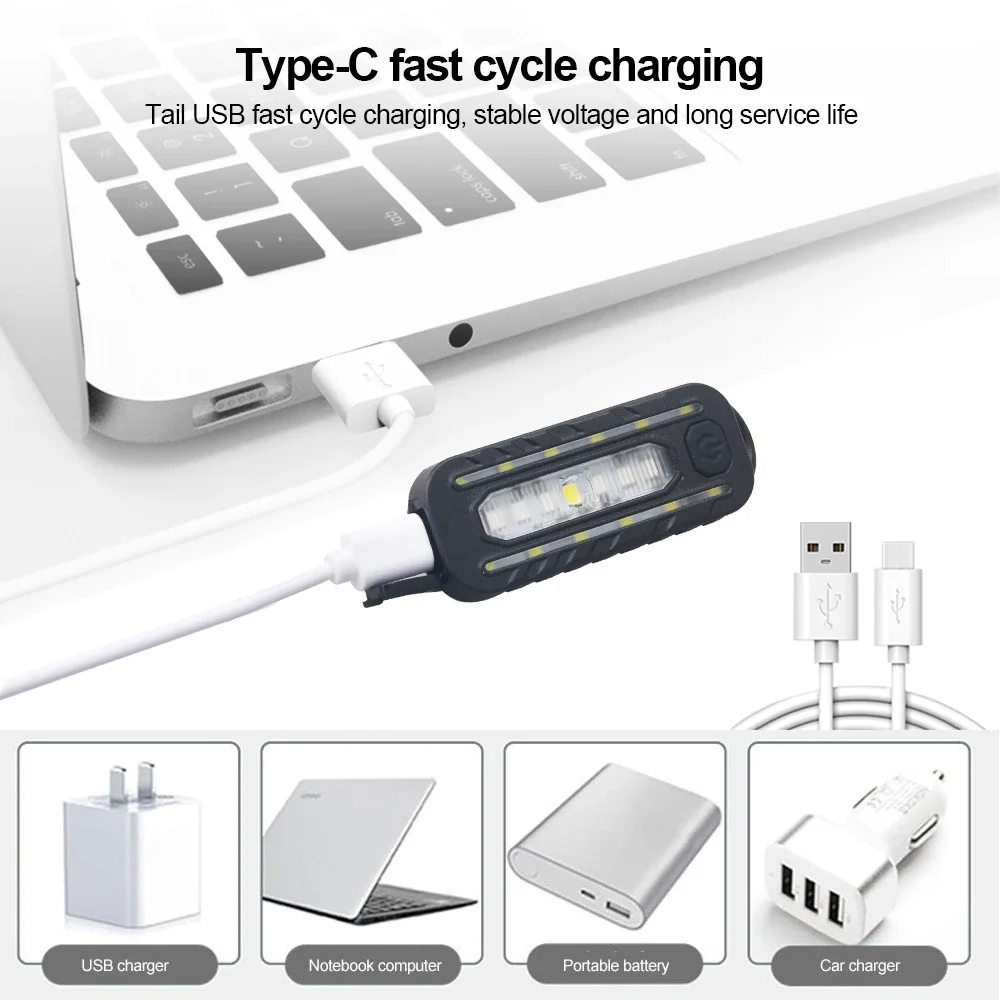 Recharge LED Keychain Flashlight for Police USB Flashlight Shoulder Clip Lights Warning Flashing Light Outdoor Work Light Lamp