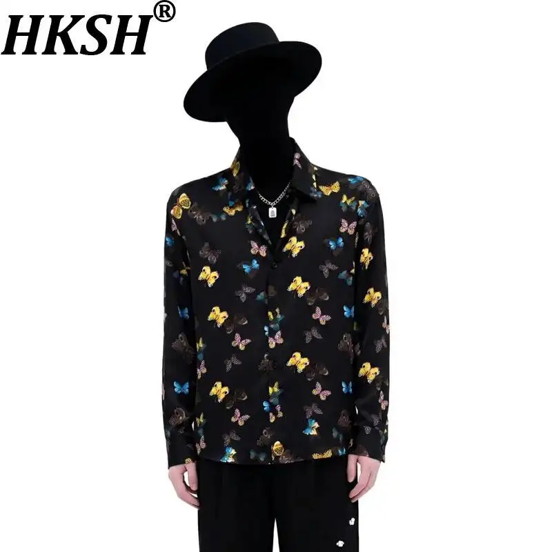 

HKSH Spring Summer New Men Tide Dark High-End Print Long Sleeve Shirt Casual Unique Draped Non-Iron Fit Trend Shirts Top HK24220