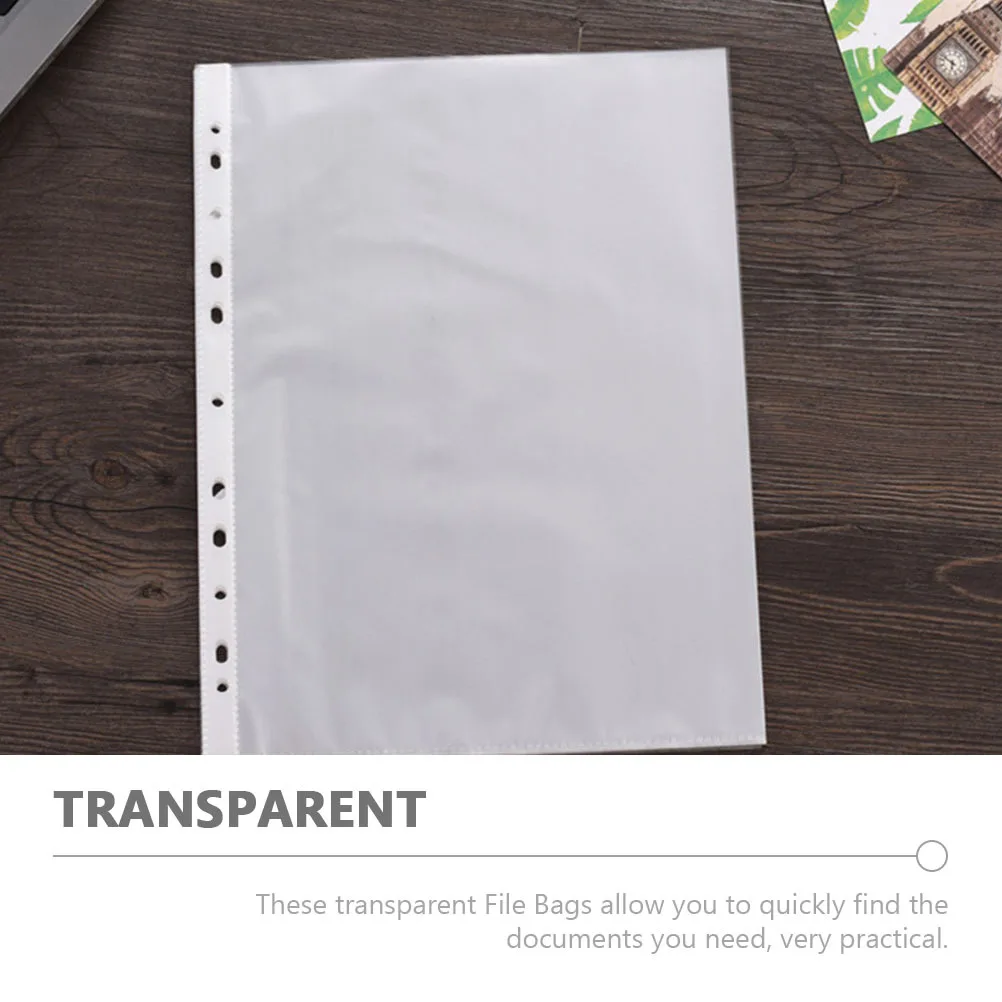 100 Buah Kantong File Transparan A4, Tas Dokumen Bahan PP, Sudut Halus, Mudah Dilihat, Kantong File, Kantong Loose-Leaf
