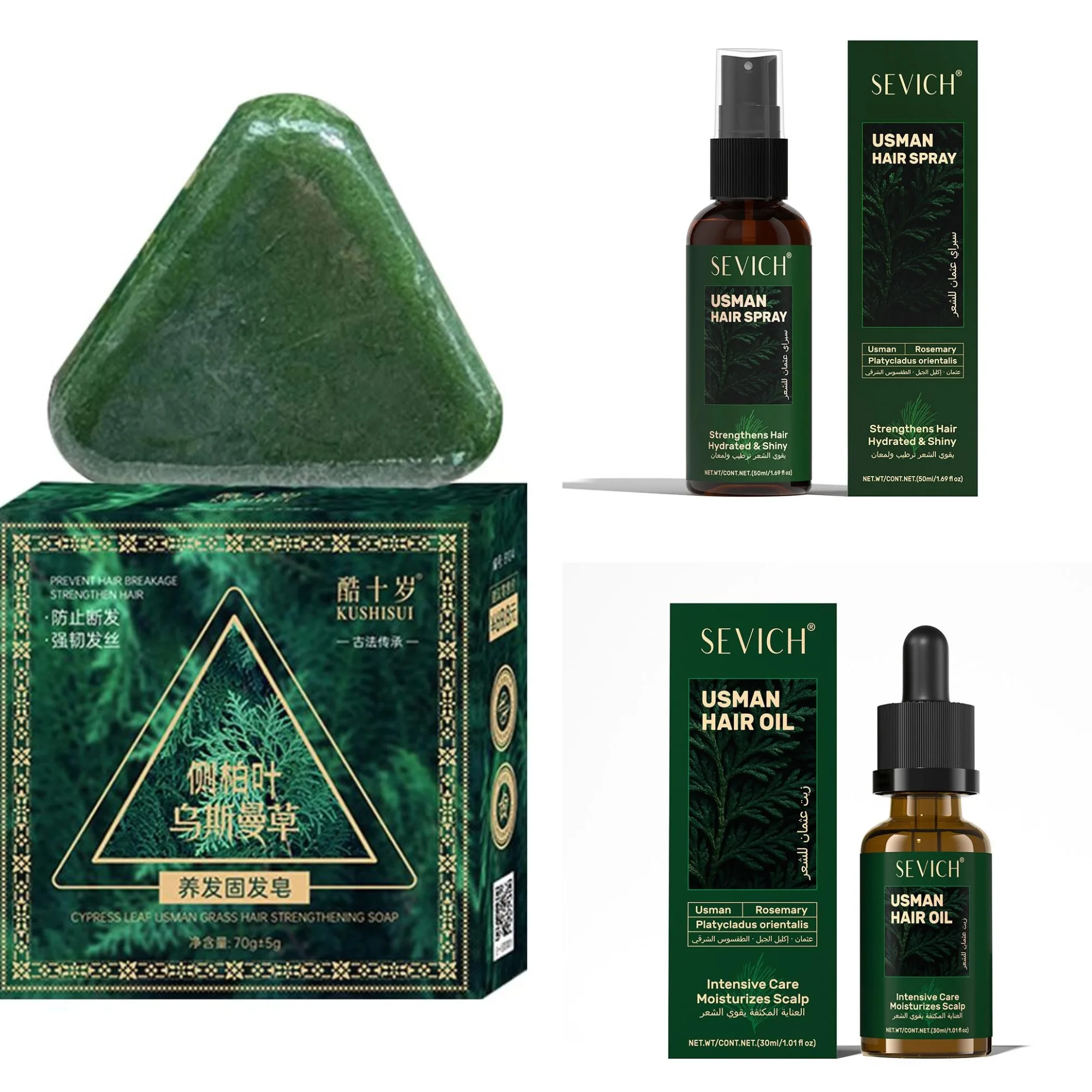 1/2/3pcs Haaruitval Preventie Set Snelle Hergroei Haar Essentiële Olie Usman Handgemaakte Shampoo Zeep Haarverzorging serum Hoofdhuid Verdikking