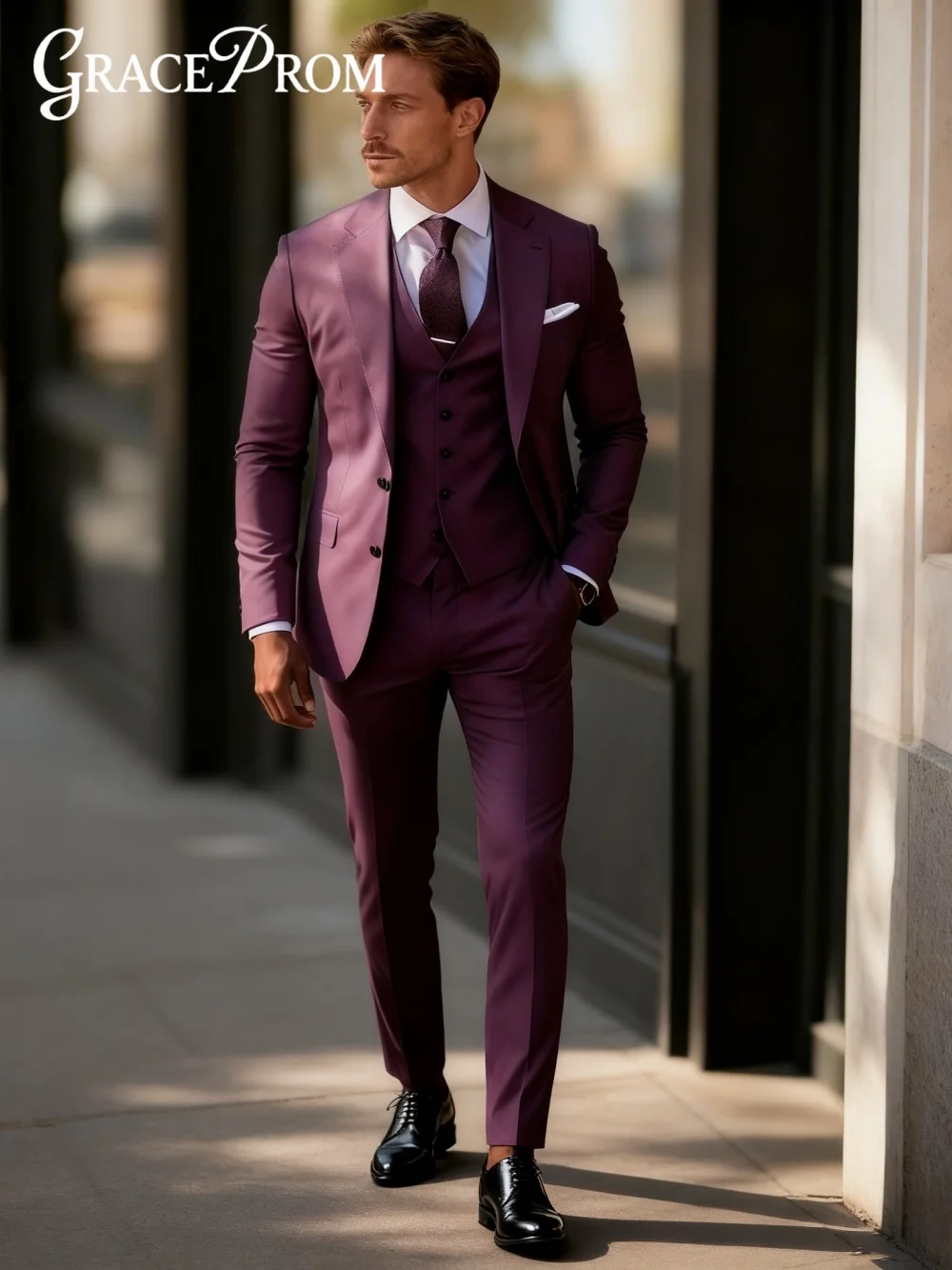 

Elegant Men's 3PCS Wedding Suit Formal Solid Suit Including Jacket Vest Pants For Party Classic Single-Breasted Men's Suit