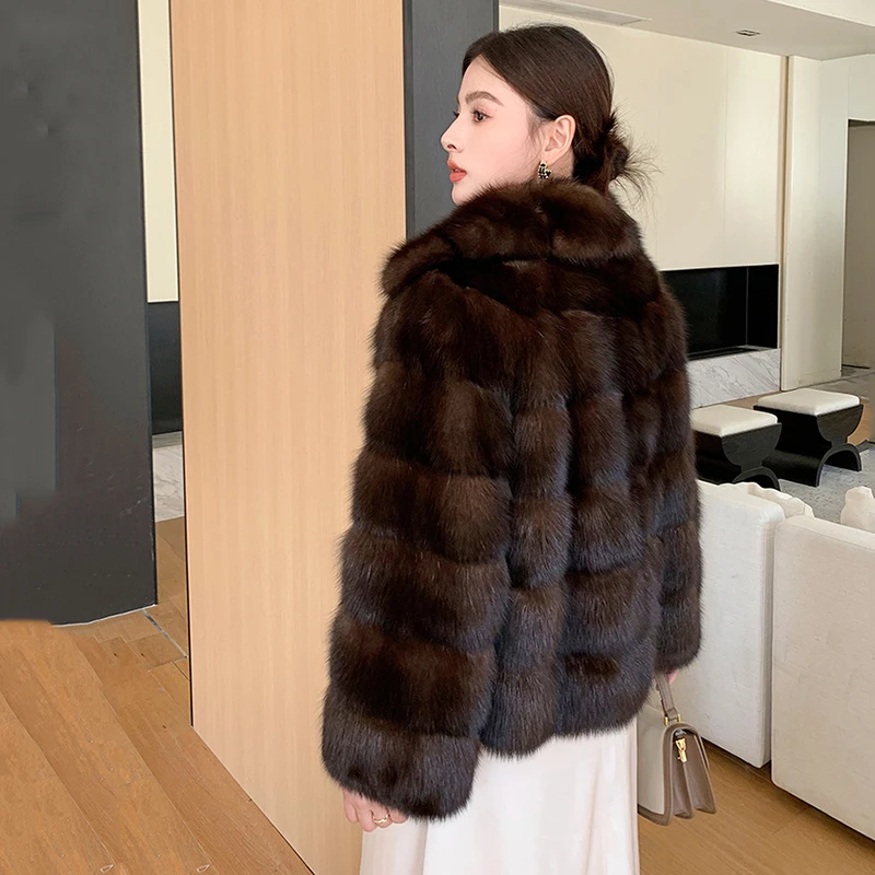 Faux Fur Coat for Women, Thick, Brown, Warm, Winter Clothes, 2024