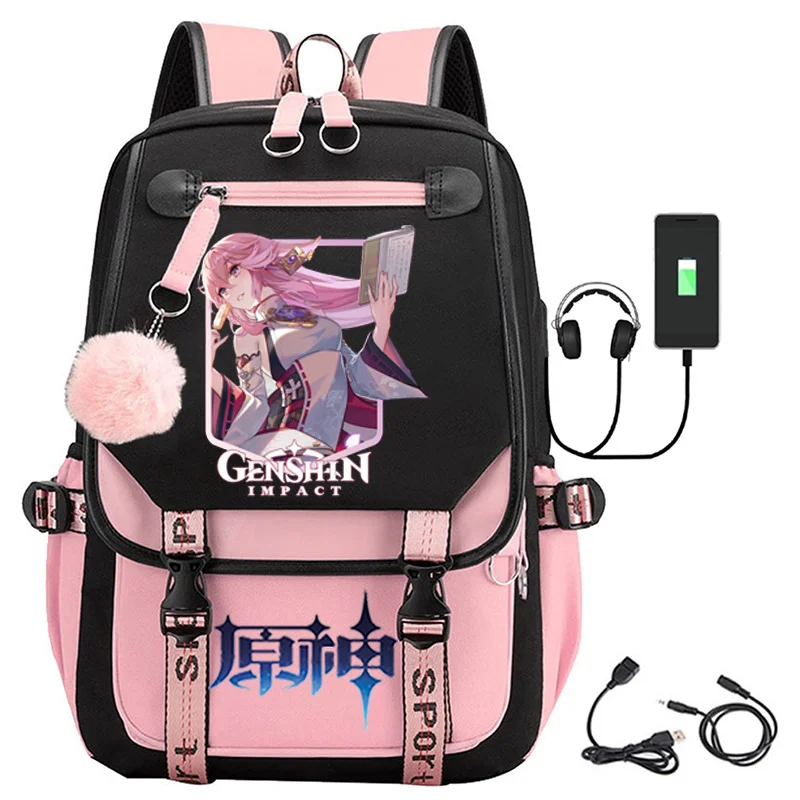 Game Genshin Impact Anime Peripheral Backpack Male And Female Student Schoolbag Klee Qiqi Wendi Computer Travel Backpack New