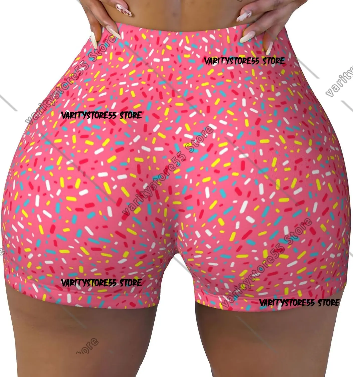 Colorful Sprinkles Donuts Print Workout Shorts for Women Seamless Soft Smooth Gym Yoga Scrunch Active Shorts