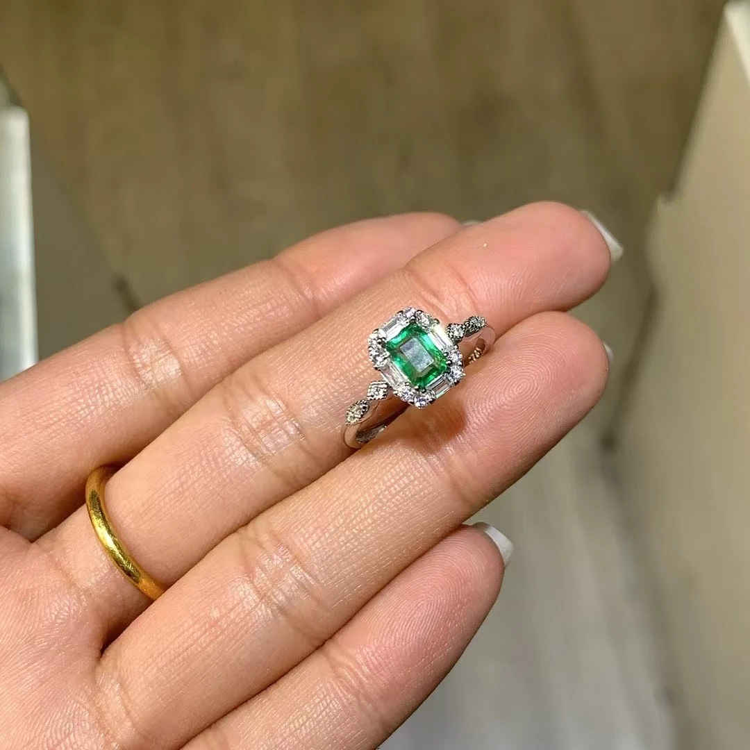 KJJEAXCMY Natural Colombian Emerald Ring S925 silver , electroplated locking color process, high clarity Full of luster