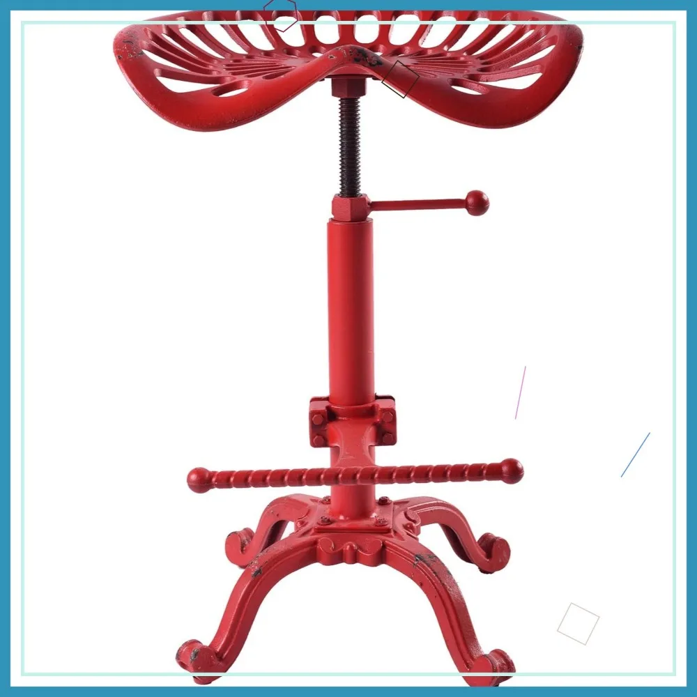 러스틱 인더스트리얼 팜하우스 스타일 조절 가능한 트랙터 시트 바 스툴 (회전형, 에이지드 레드)