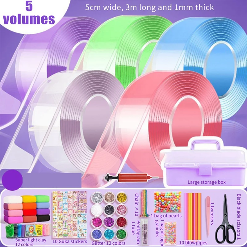 HOT-Multicolored Nano Tape Bubble Kit,9.84FT Nano Tape Bubble for Kid Double Sided Tape Bubble Super Elastic Bubbles DIY Kit