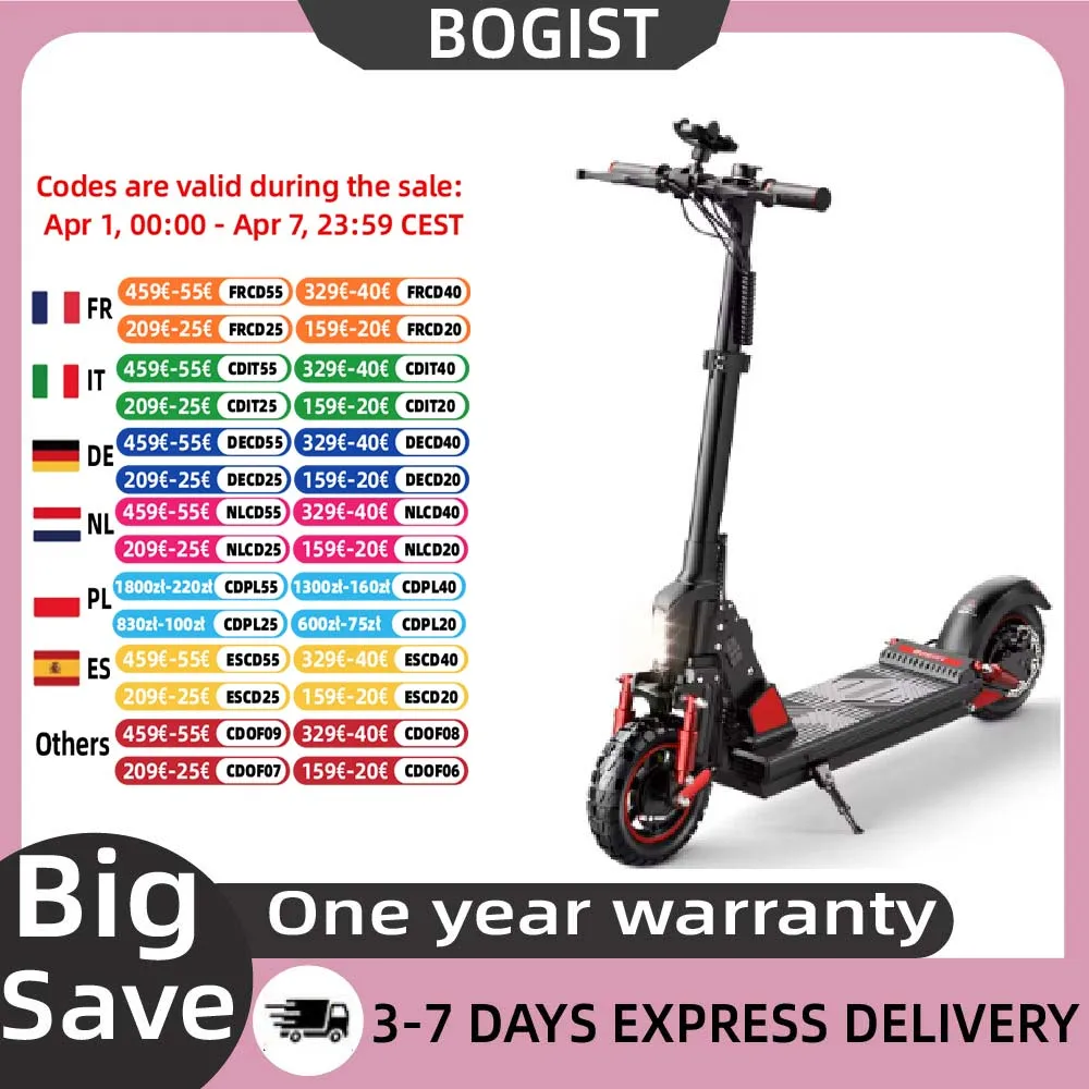 Trottinette électrique Bogist C1 Pro pour adultes, moteur 500W, batterie 48V15Ah, trottinette électrique urbaine, pneus de 10 pouces, pliable
