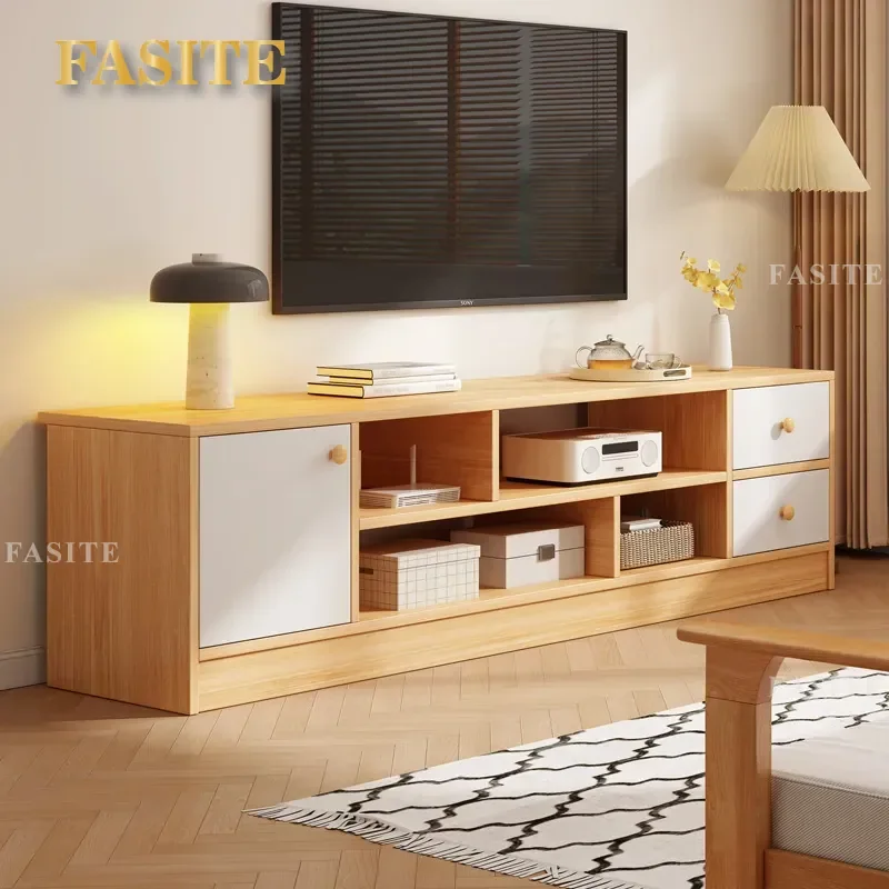 For Living Room Solid Wood TV Cabinet Floor to Ceiling Light Luxury High End Retractable Coffee Table Combined Storage Unit