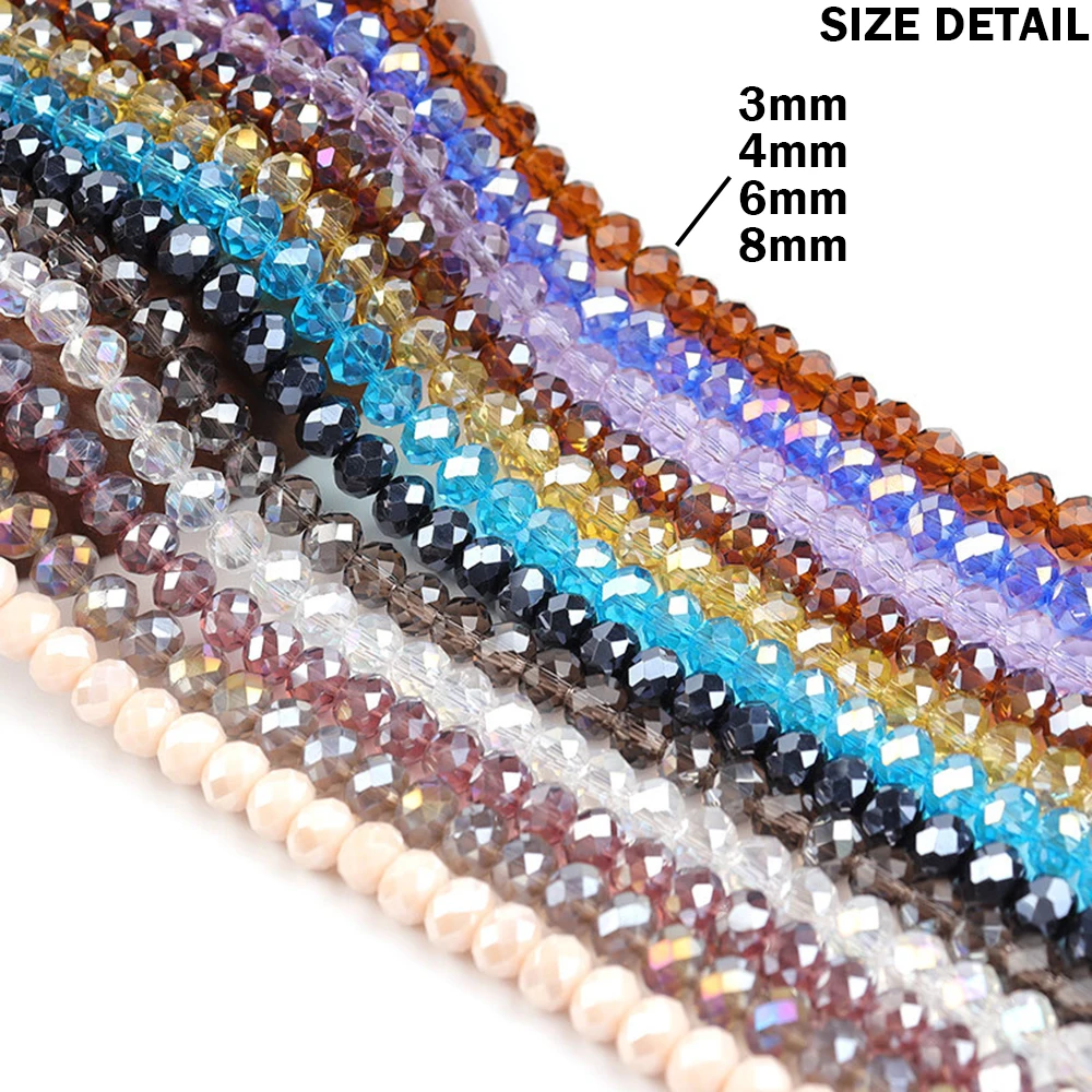 3 4 6 8mm 5Strands White Clear Faceted Clear Glass Bead Crystal Bead Strand Round Spacer Beads for Jewelry Beading DIY QMB3