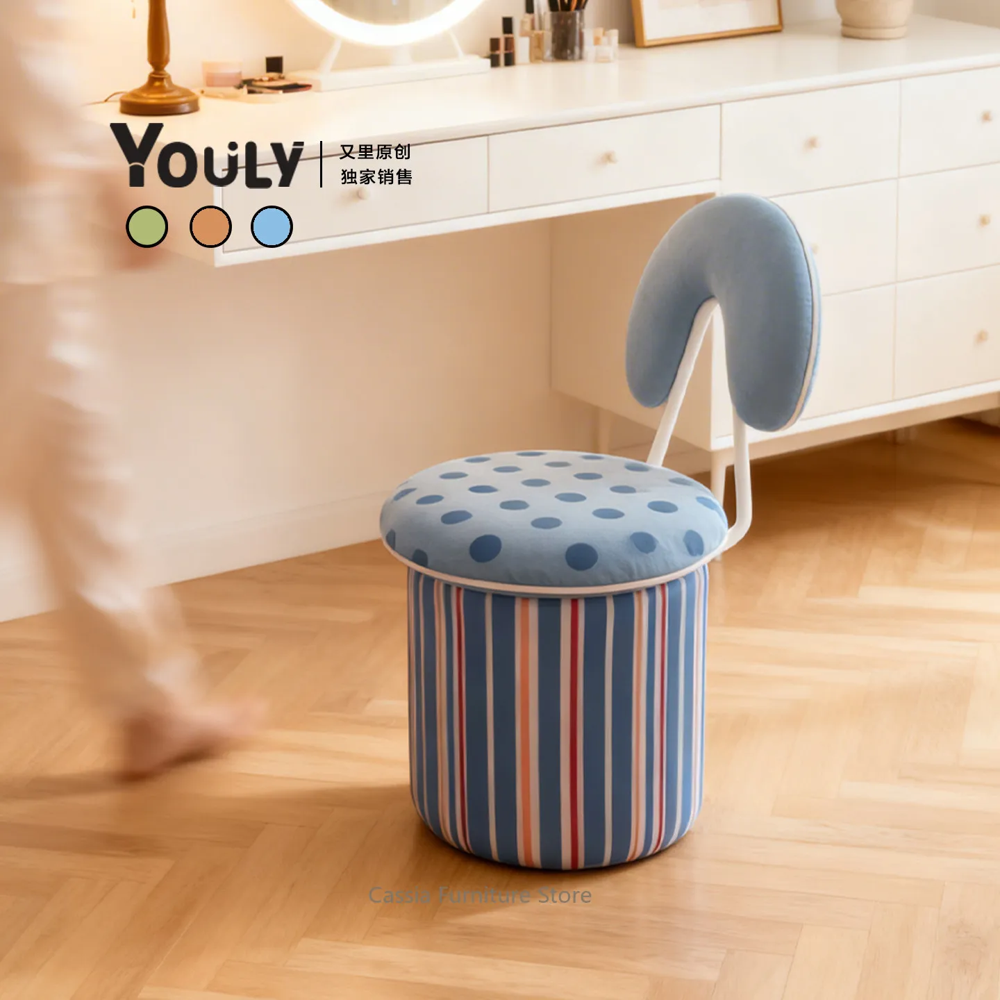 Trendy Two-Tone Mushroom Stool with Backrest for Bedroom, Ins Style Designer Vanity Chair view 5