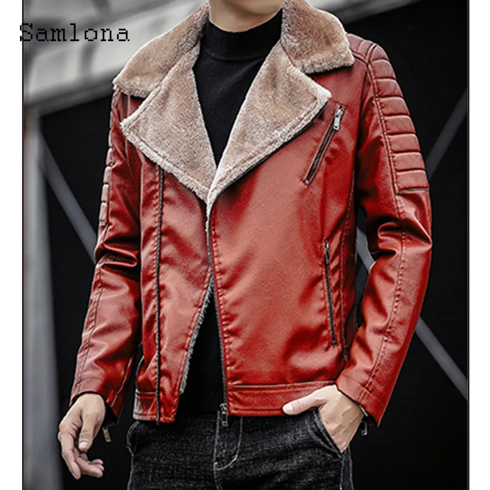 

2022 New Faux Leather Jackets With Velvet Mens Tops Outerwear Male Fashion Zipper Up Coat Slim Biker Jacket Pu Leather Overcoats