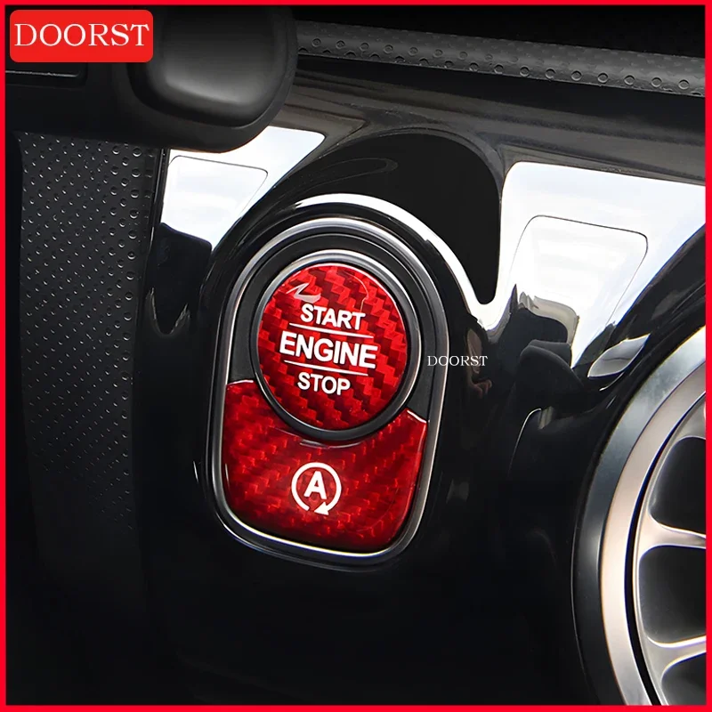 Für Mercedes Benz A CLA Klasse W177 C118 AMG Carbon-Faser Motorstart- und Stoppknopf-Aufkleber Innenraum-Modifikationszubehör – Detail 2