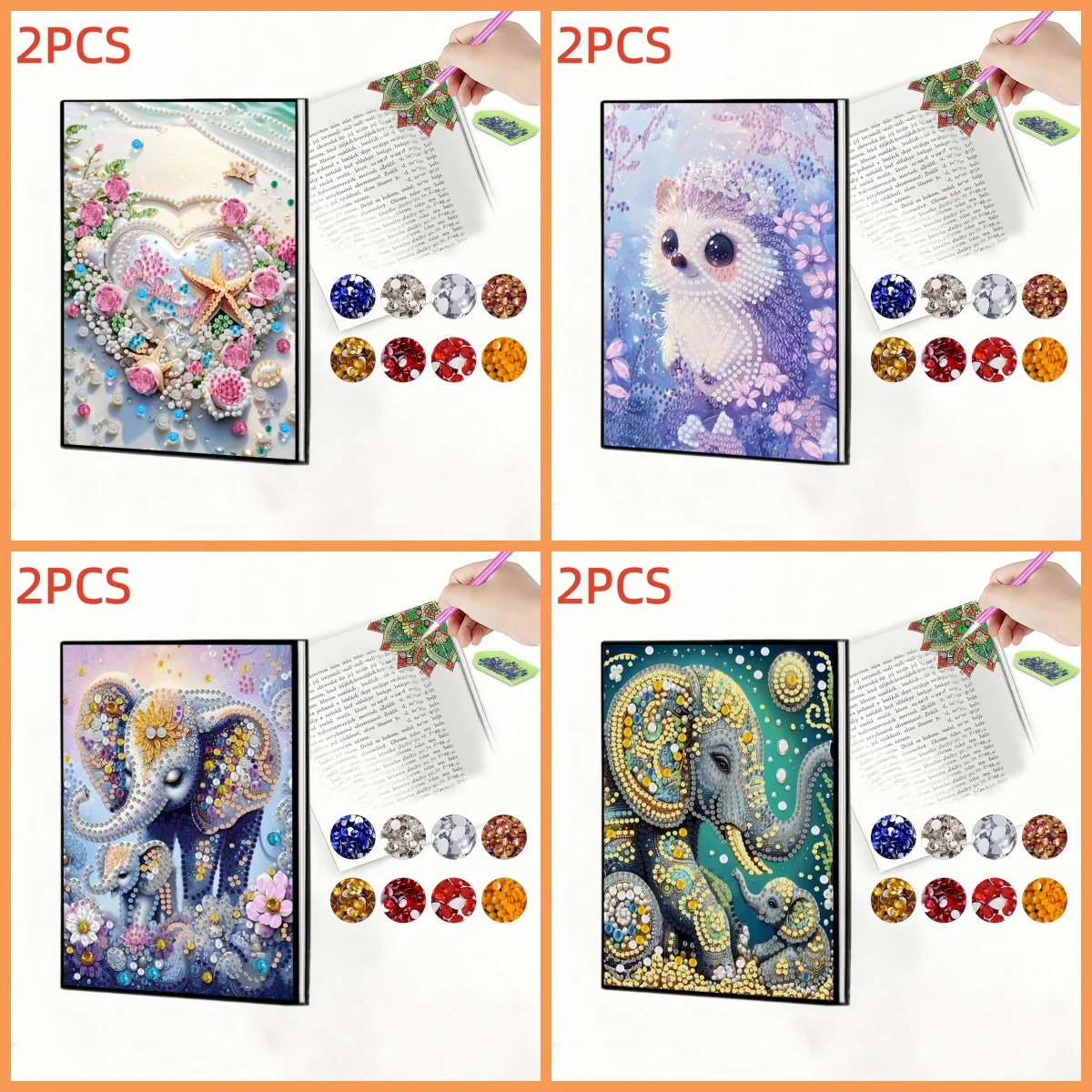 2pc, 1 Diamond Painting Notebook + 1 Bookmark, Animal Pattern, PU Leather, Suitable for Learning Office Art Painting,