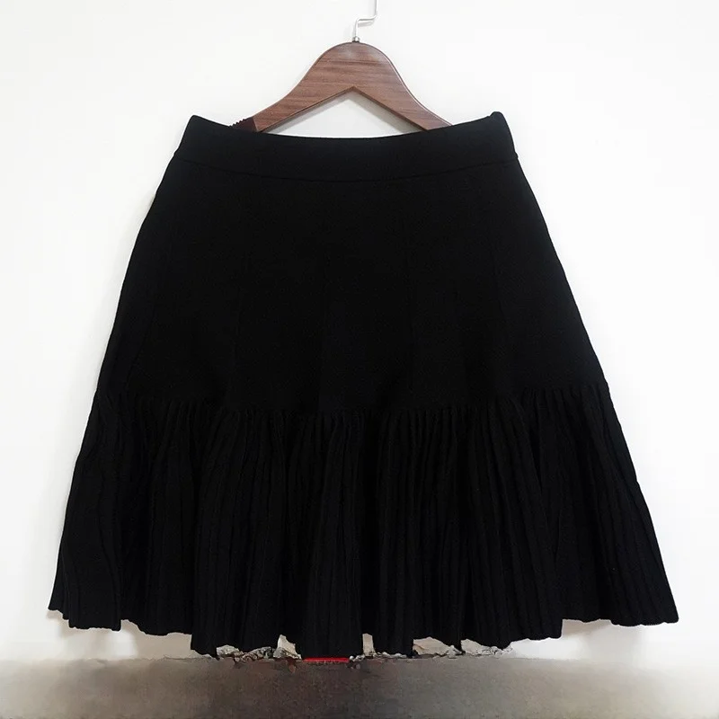 

Юбка трапециевидной формы с высокой талией, женская трикотажная плиссированная юбка, осень-зима, новинка из полиэфирного волокна, для домашнего использования