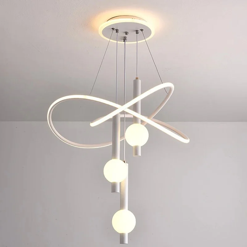 Intertwined Ring Globe Pendant Light Modern Black Metal LED Hanging Lamp Dining Living Room Kitchen