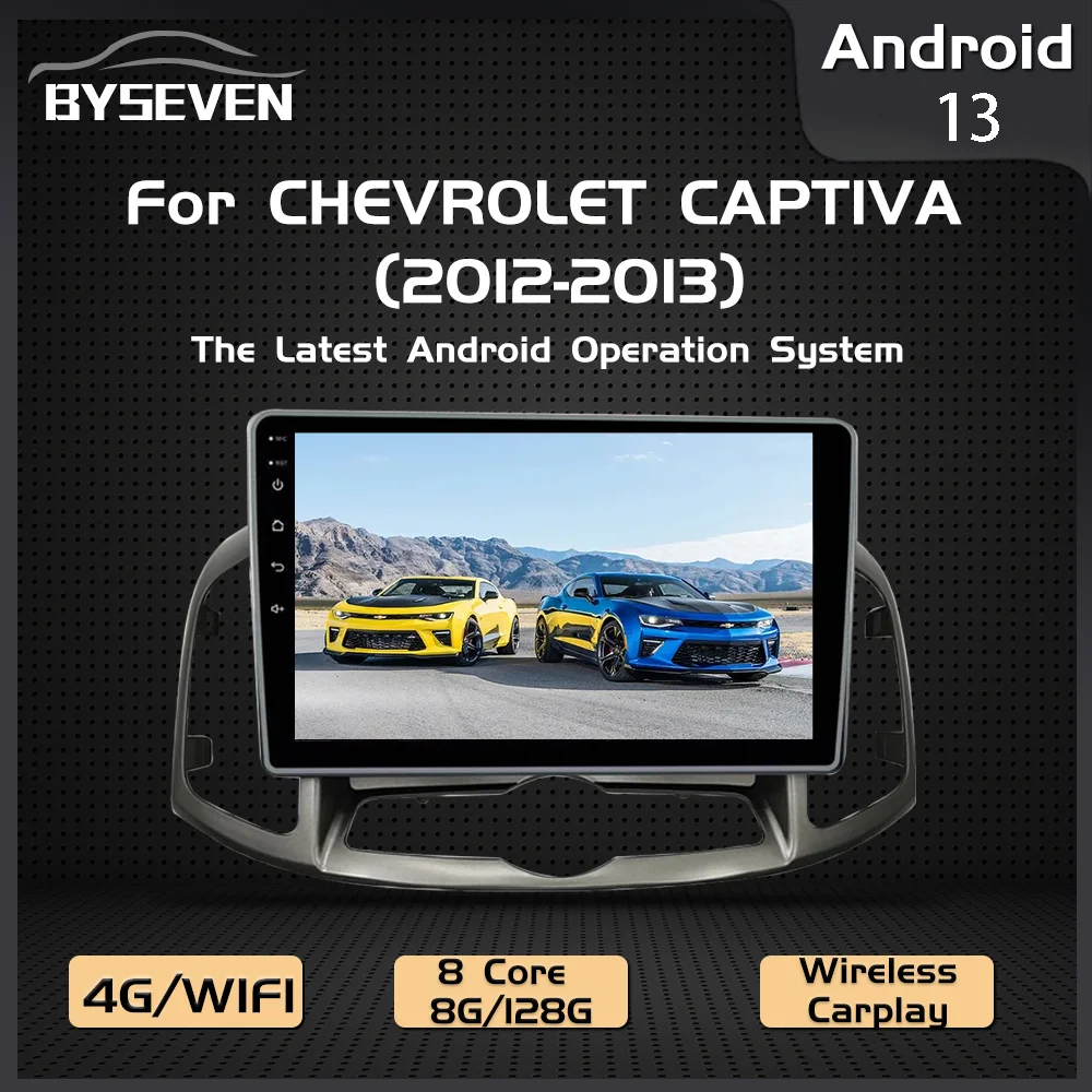 BySeven 4G SIM Android 13 Auto Radio For Chevrolet Captiva 2012-2013 Car Multimedia Player GPS Navigation Head Unit Stereo IPS