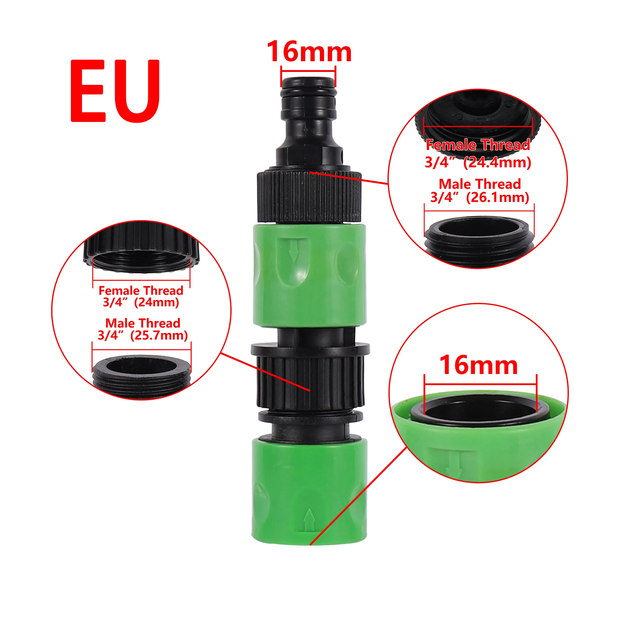 Quick Connector Nipple US/EU Thread 3/4 Inch Male Threaded Hose Pipe Adapter for Garden Tubing Drip Irrigation Watering System