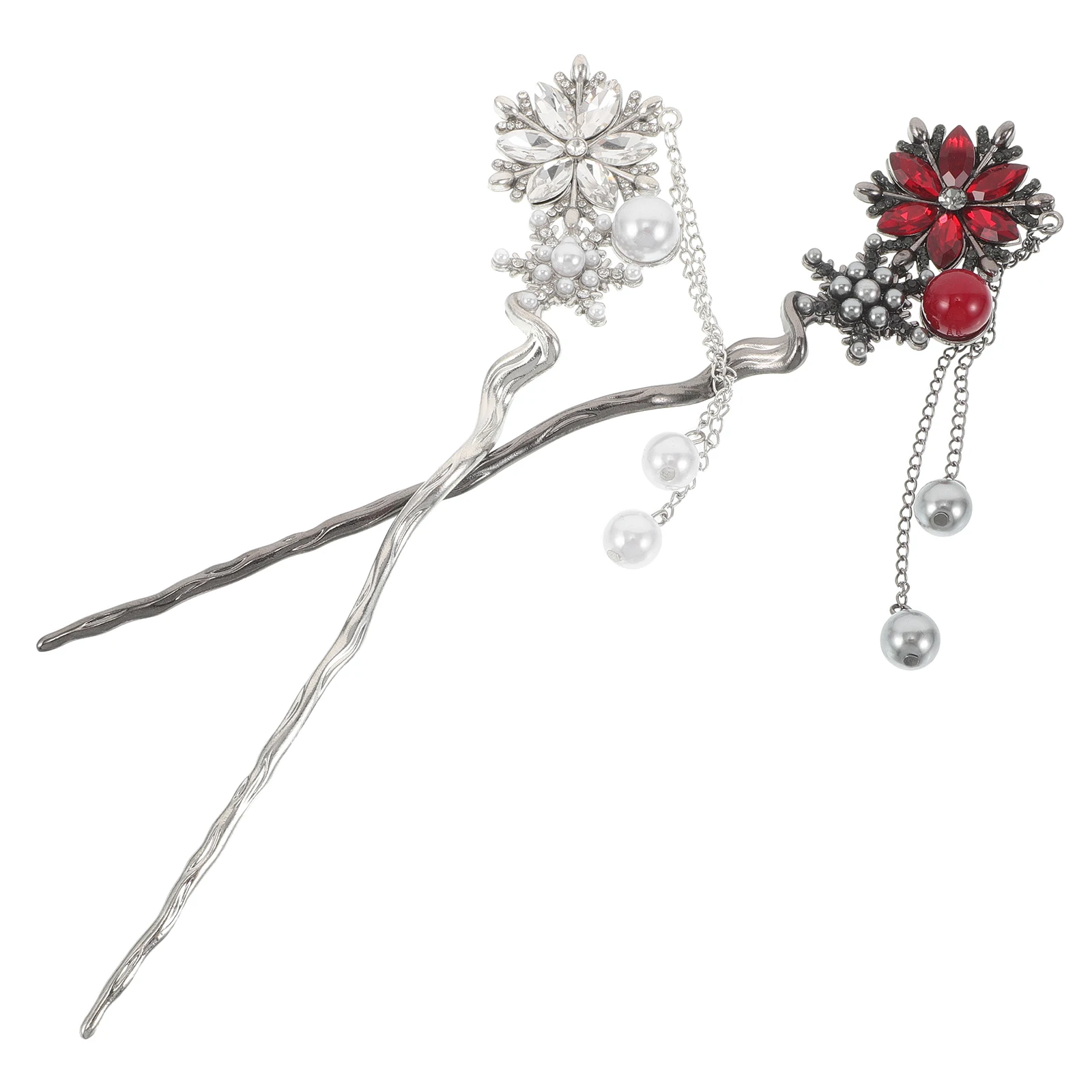 

2Pcs Chinese Style Snowflake Hairpin Elegant Traditional Metal Hair Stick Lightweight Dangle Tassel for Women Cultural Wedding