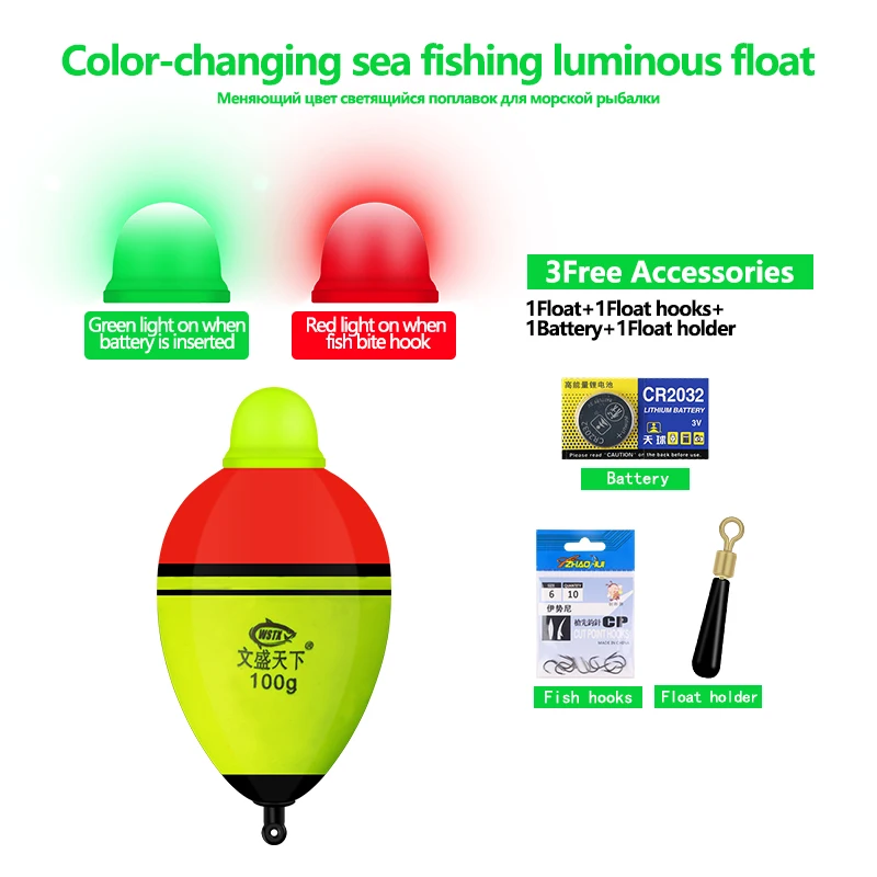 

1PC EVA Rock Fishing Float+1 CR2032+1 Bag Hooks+1 Float Seat Color Changeable Buoy Gravity Sensor Sensitive Stable Float Tackle