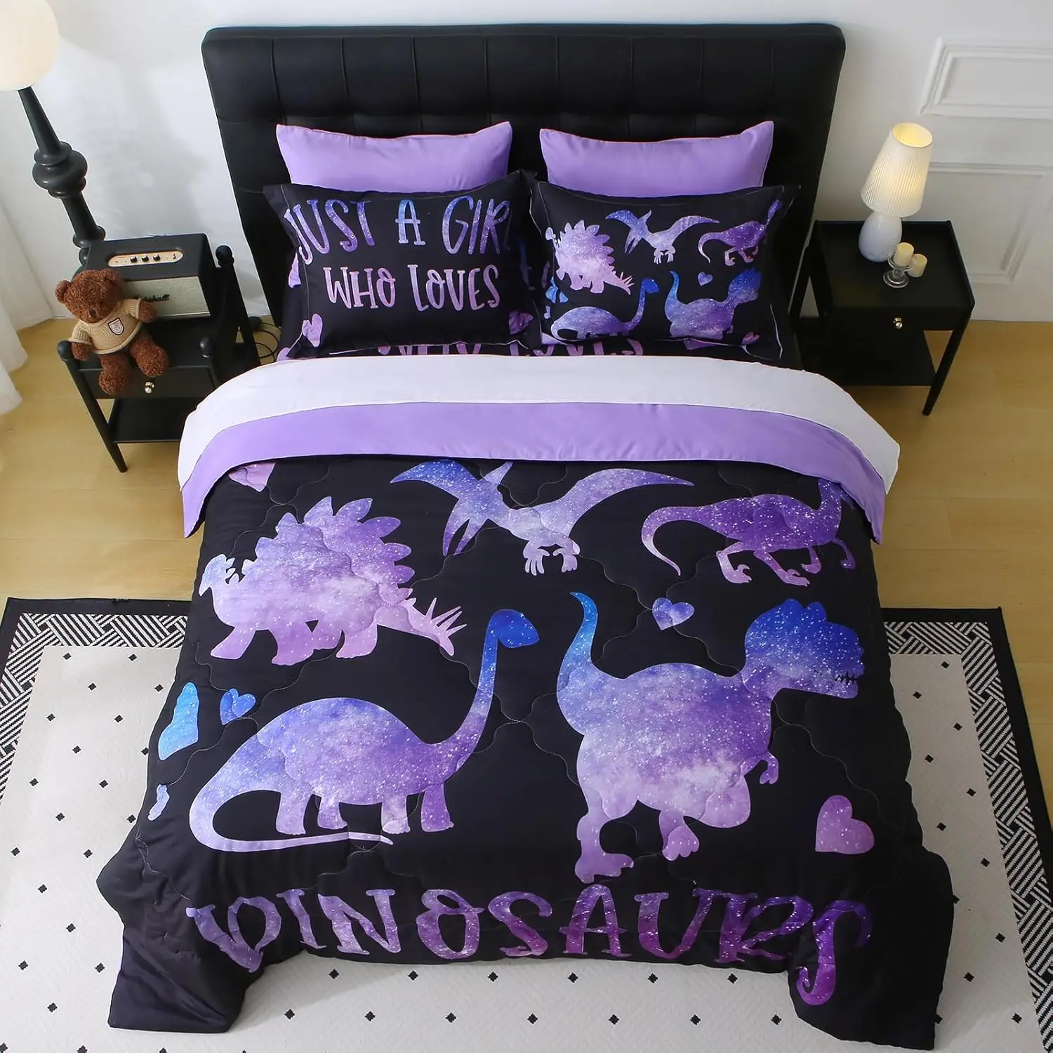 

7-Piece Girls Dinosaur Twin Bedding Set with Comforter, Sheets, Pillowcases for All Seasons
