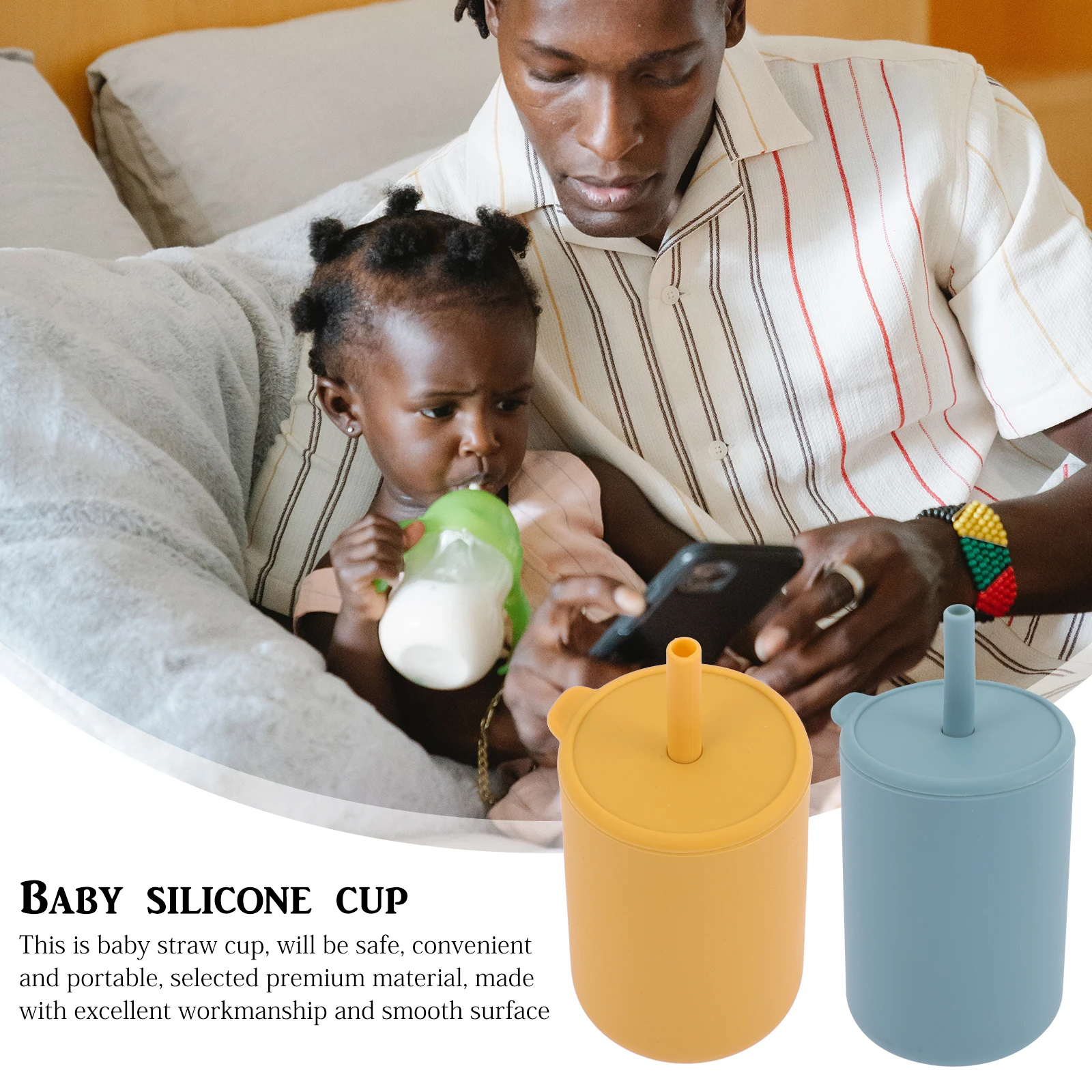 

2 Pcs Silicone Cup with Straw Toddler Cups Straws High Temperature Resistance Baby Child