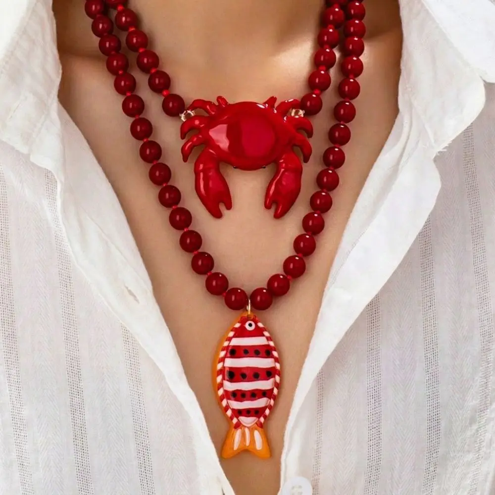 Trendy Boho Style Crab Pendant Childishness Design Handmade Boho Layered Ocean Theme Beaded Jewelry Gifts