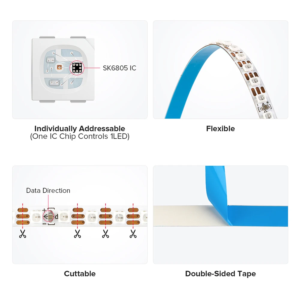 스마트 픽셀 RGB LED 스트립 라이트, 2020 매직 SMD, 개별 주소 지정 가능, 4mm 60 100 200 LED, SK6805, WS2812B DC5V IP30