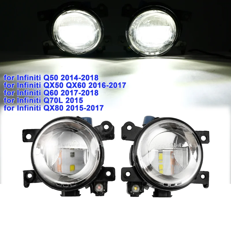 

Car Front White LED Fog Lights Day Running Lights Lamp for Infiniti Q50 QX50 QX60 Q60 Q70L QX80 2014-2018