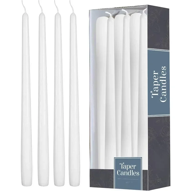 12 Pack Tall Taper Candles - 10 Inch White Dripless, Unscented Dinner Candle - Paraffin Wax with Cotton Wicks - 8 Hour Burn Time