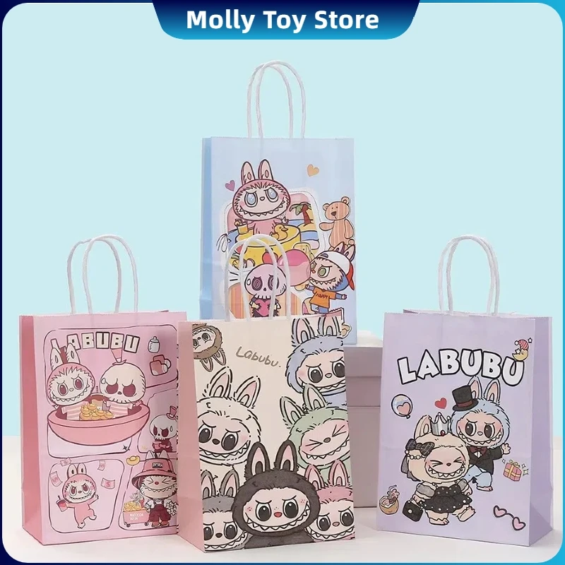 12/20pcs Labubu Anime Kraft Paper Bag Party Decoration Labubu Gift Bags Shopping Packaging Bag Party Gift Tote Bag Candy Packing