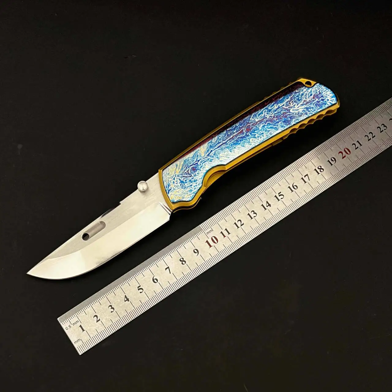 

New CNC VG10 steel blade TC4 lightning colored titanium alloy handle outdoor camping folding EDC small knife self-defense tool