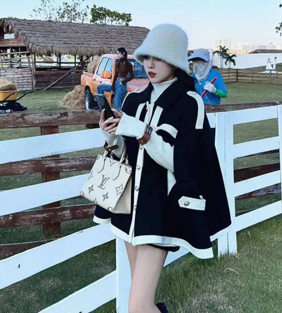 

Шерстяные пальто, женское шерстяное пальто с подкладкой, зимнее полиэстеровое пальто с цветным принтом на пуговицах, регулируемая талия, воротник-стойка с карманами