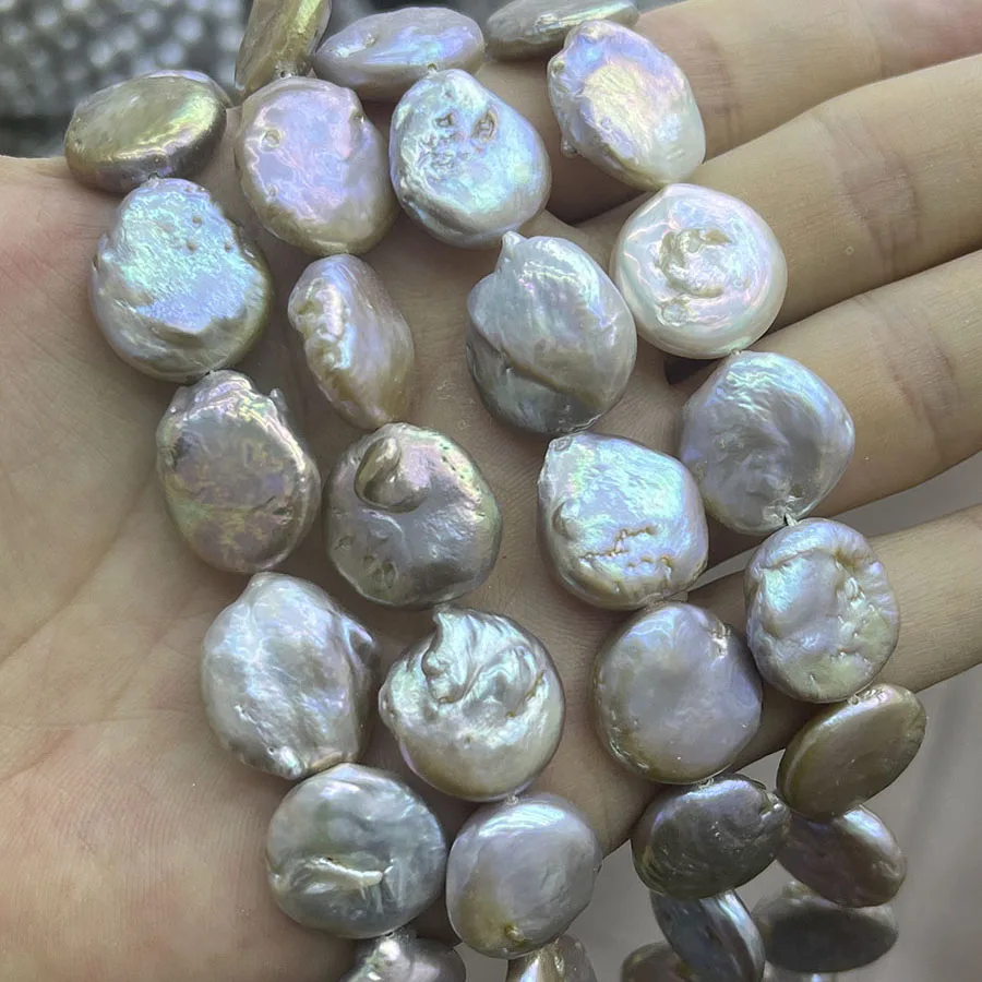 Natural Button Freshwater Pearl Color Baroque Irregular Round Coin for Jewelry Making DIY Bracelet Necklace  15''16.5-18mm