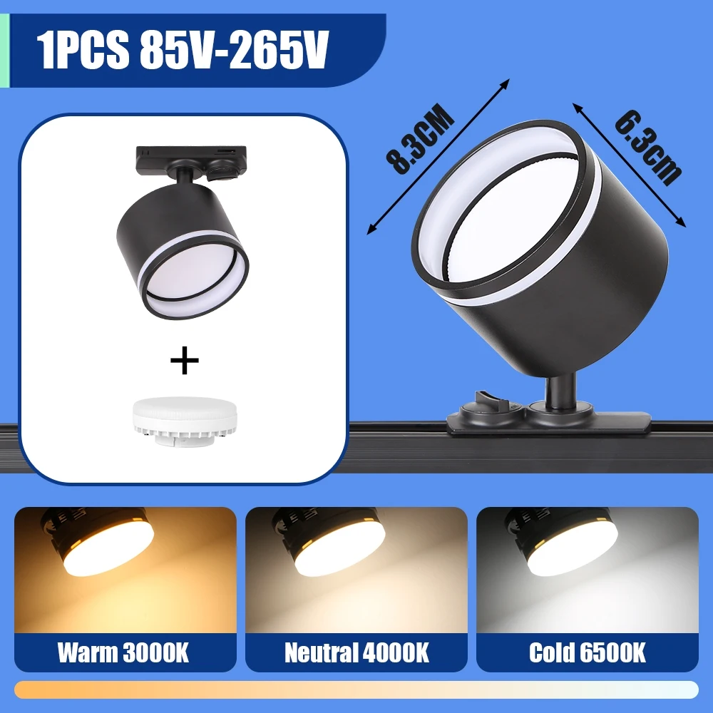 GX53 tracklamp 3-kleuren spotlight AC85-265V woonkamer slaapkamer winkel kroonluchter draaibare downlight keuken huisverlichting