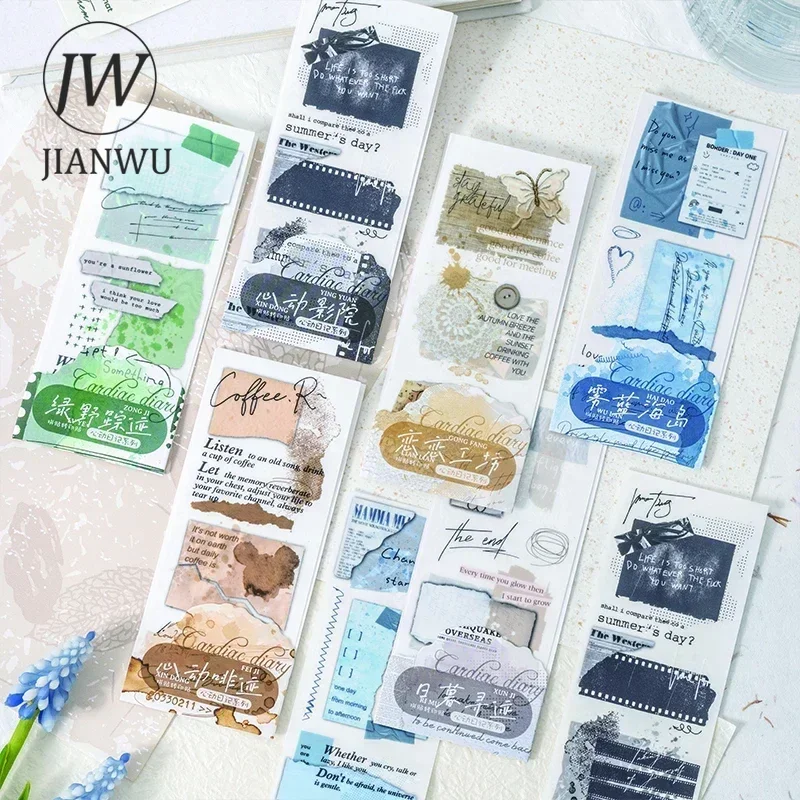 JIANWU Cardiac Diary Series Vintage Watercolor Smudge Material Collage PVC Transfer  Sticker Creative DIY Journal Stationery