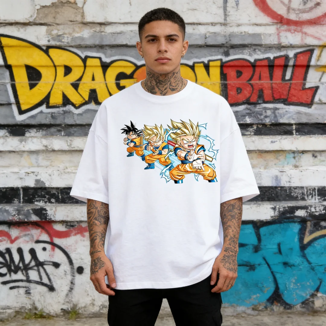 

Футболка с принтом Dragon Ball Z Goku Super Saiyan Evolution, мягкая хлопковая повседневная футболка, принт в стиле чиби, размеры для взрослых и детей