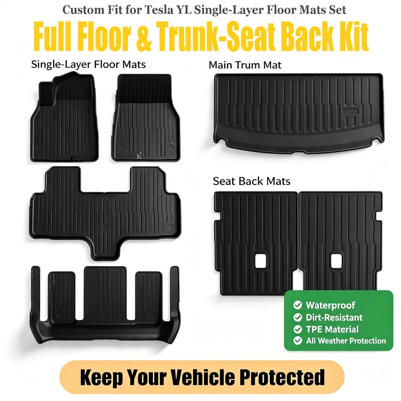 TPE Floor Liner & Trunk Mat Set for 2026 Tesla YL, Waterproof Anti‑Slip Heavy‑Duty All‑Weather Interior Protective Car Mats