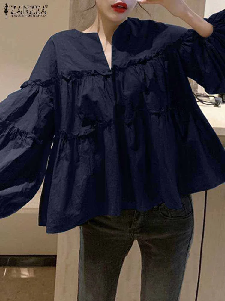 ZANZEA Women Long Puff Sleeve Blouse 6