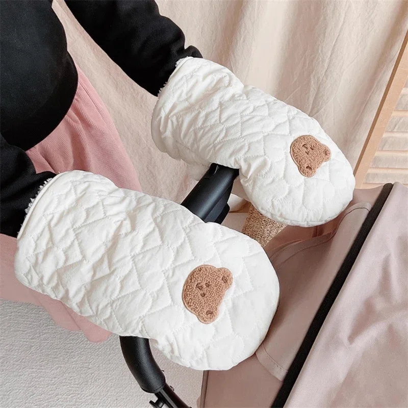New Universal Winter Plush Warm Baby Stroller Gloves Windproof Waterproof Thick Fleece Lining Pram Hand Warmer Pushchair Mittens
