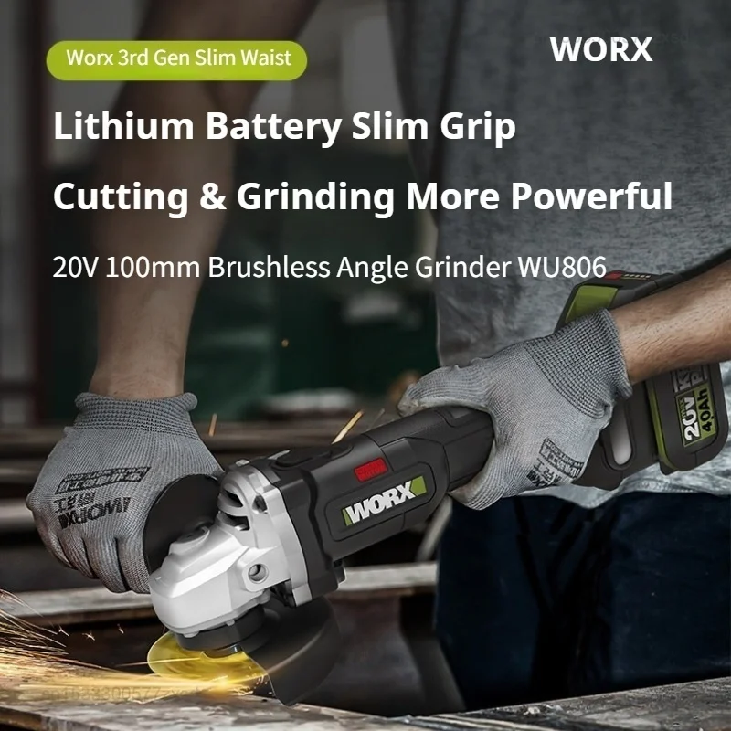 Worx WU806 Flat Head Angle Grinder Brushless 20V 9500rpm Multifunctional Cordless Wood Grinding Metal Cutting Machine Bare Tool