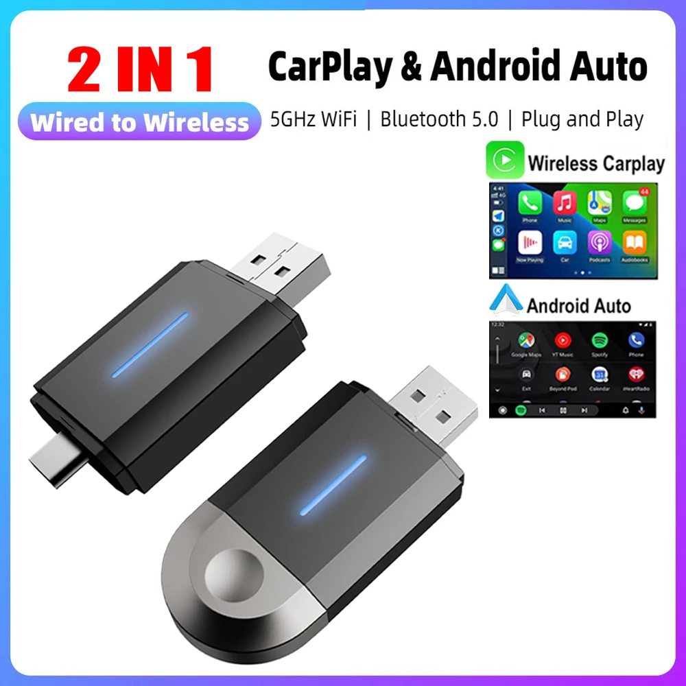 Cablato a Wireless Carplay Android Auto Adapter USB tipo C per OEM Car Stereo Plug and Play Smart Link per telefoni Android IOS