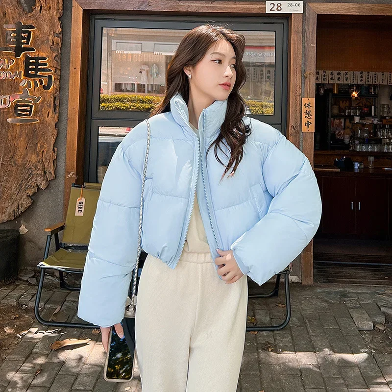 

Женские парки с воротником-стойкой на молнии, короткие стили, куртка со сращенными карманами, брызгозащищенное водоотталкивающее ветрозащитное пуховое хлопковое пальто