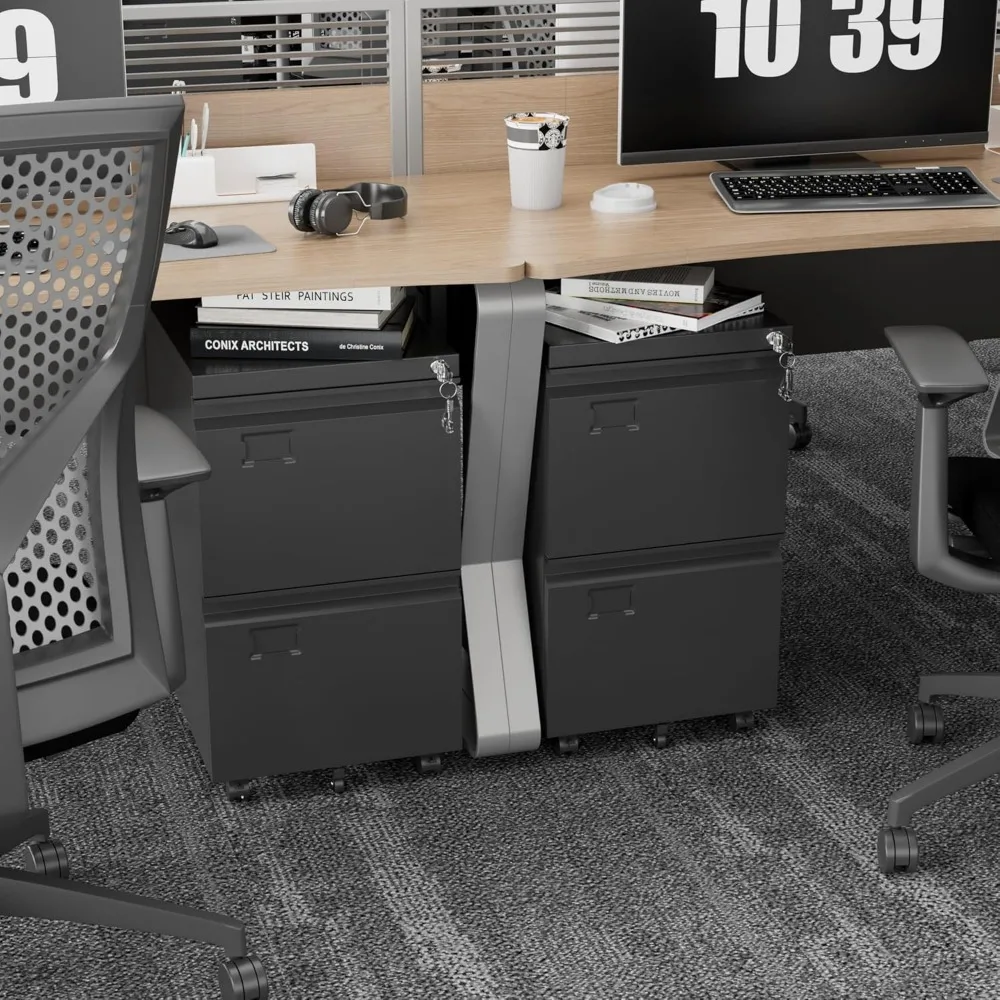 Home Office Metal File Cabinet with Lock, 2 Drawer Mobile Storage, Letter/Legal Size Filing, Desk-Underneath Organizer with Name