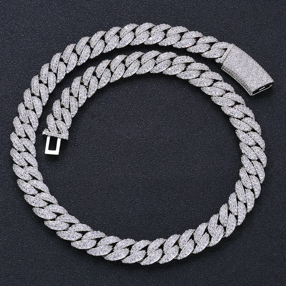 HHIOK In Stock 13mm Bubble Cuban Necklace Inlay With 2 Rows of 5A Zircon Iced Brass Miami Sparkling and Exquisite Men's Jewelry