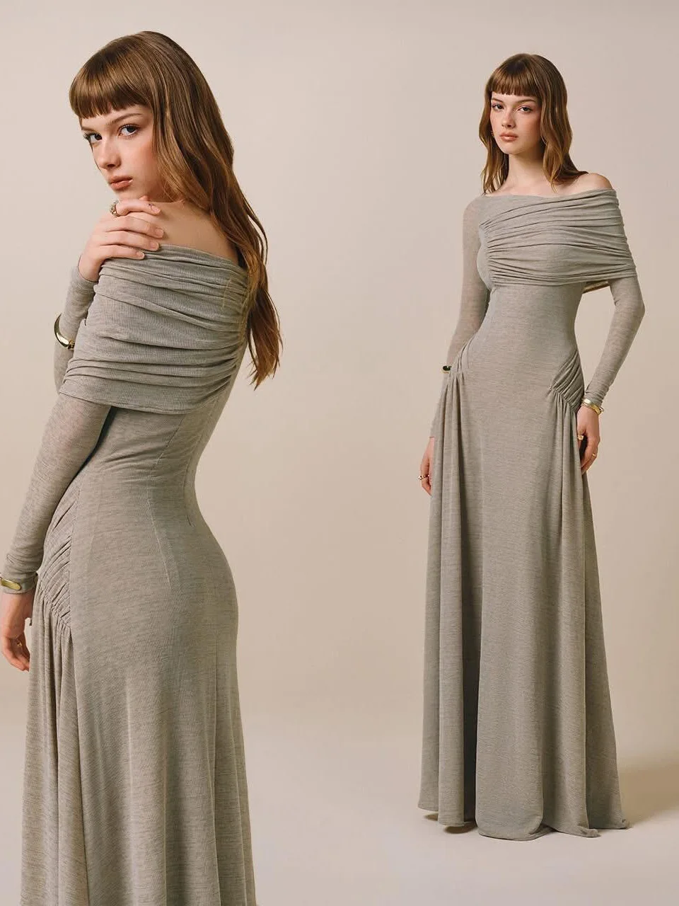 Ele Abito da sera lavorato a maglia drSlim Fit in raso lungo da ballo DrOne oulder Sli Abito Faion Materiale ad alta intensità